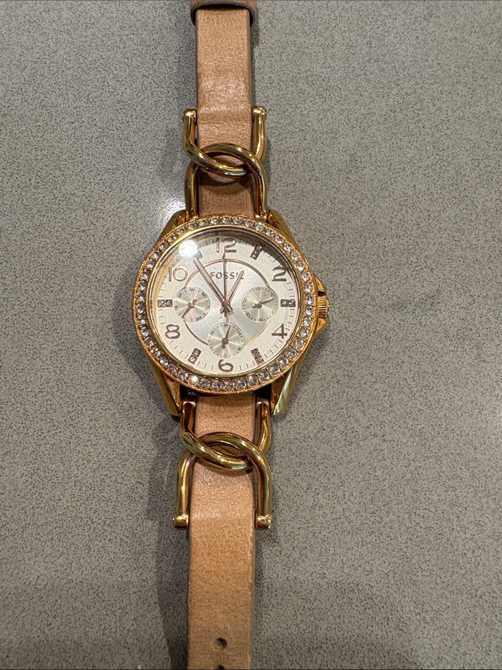 Fossil Rose Gold Case Watch with Beige Leather Strap